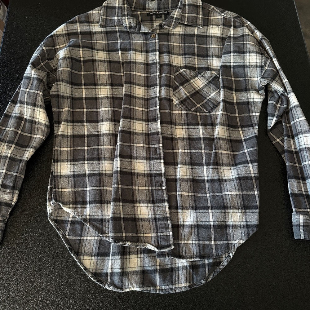 Brandy Melville Dark Navy Plaid Button-Up Shirt